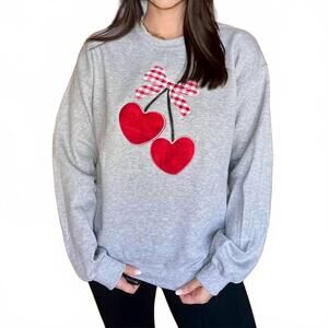 NEW SOUTHERN BELLE valentine heart cherries sweatshirt in grey